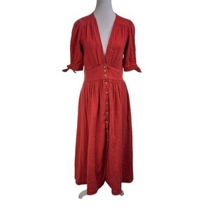 Free People Rust Red Button-Front Midi Dress